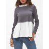 T-shirt Péplum Bicolore à Volants - Gris Foncé M
