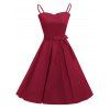 Spaghetti Strap Belted Rockabilly Style Vintage Dress - RED WINE M