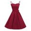 Spaghetti Strap Belted Rockabilly Style Vintage Dress - RED WINE L