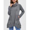 T-shirt Panneau Rayé Manches Longues à Col Roulé - Gris L