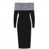 Contrast Knitted Off Shoulder Long Dress - BLACK L
