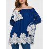 Blouse en Dentelle Contrastée à Epaule Dénudée - Bleu Royal M