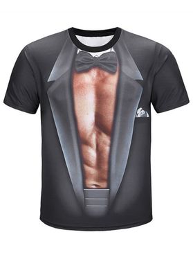 3D Faux Muscle Suit Print Short Sleeve T-shirt