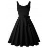 Bow Shoulder Belted Vintage Dress - BLACK L