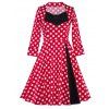 Décolleté en cœur à pois Imprimer Rockabilly style Robe évasée - Rouge S