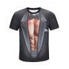 T-shirt 3D Faux Muscle Imprimé à Manches Courtes - Gris Ardoise Foncé XS