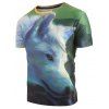 T-shirt Elastique Maigre Ajusté 3D Tête de Loup Imprimé - Vert Fougère 2XL
