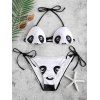 Ensemble de Bikini String 3D Panda Imprimé à Col Halter - Blanc L