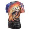 T-shirt 3D Tigre Imprmé Elastique à Manches Courtes - Brun Doré 2XL