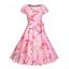 Vintage Floral Print A Line Belted Dress - PINK M