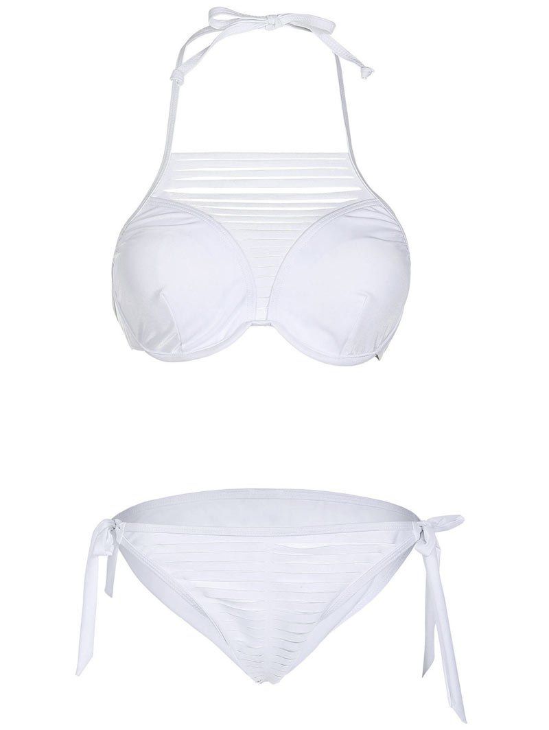 

Front Hollow Self Tie Bikini Sets, White