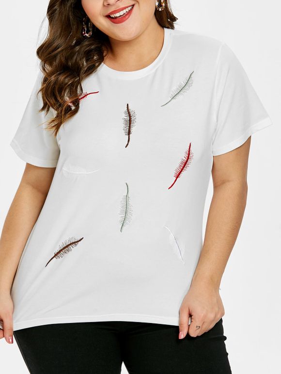 T-shirt Plume Brodée de Grande Taille - Blanc Lait 1X