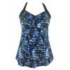 Ensemble de Tankini Découpé au Dos Imprimé de Grande Taille - Bleu L