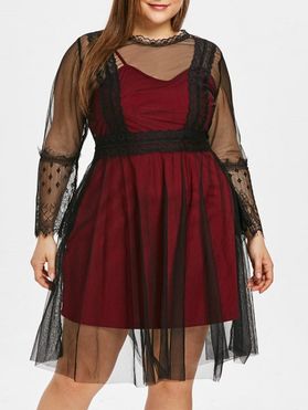 Plus Size See Through Lace Panel A Line Dress