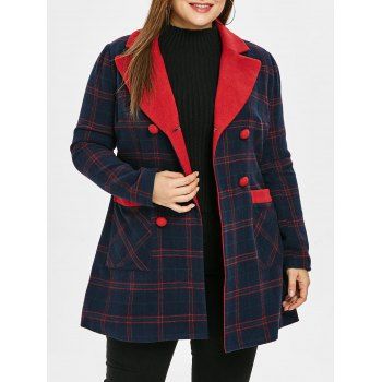 

Plus Size Lapel Plaid Double Breast Coat, Multicolor