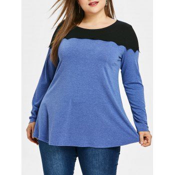 

Two Tone Plus Size Long Sleeve T-shirt, Blue