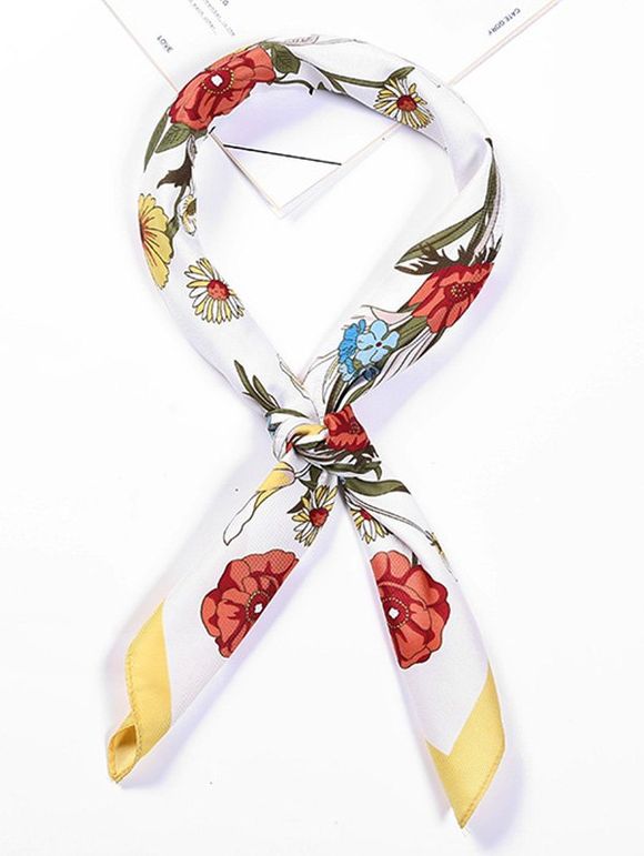 Écharpe Elégante Fleur Imprimée en Forme Carrée - multicolor 