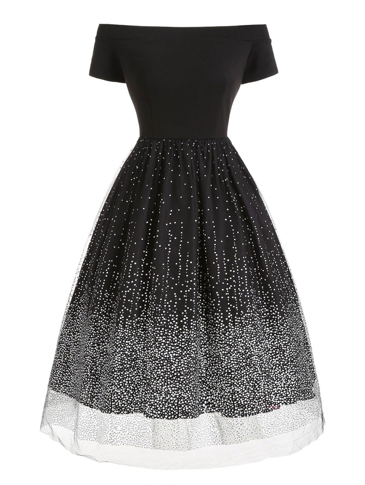 Short Sleeve Snow Print Flare Dress - BLACK 2XL