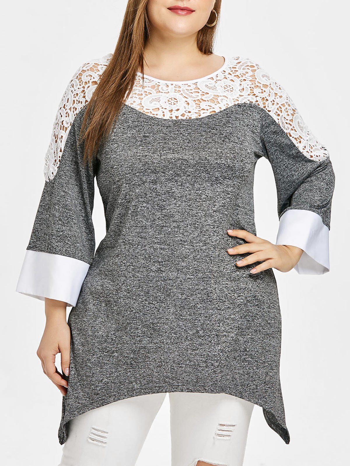 

Plus Size Two Tone Applique T-shirt, Gray