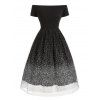 Short Sleeve Snow Print Flare Dress - BLACK S