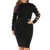 Robe Moulante à Manches en Echelle Grande Taille - Noir 2X