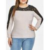 T-shirt Brillant en Dentelle Insérée Grande Taille - Brun Tan 1X