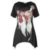 T-shirt Asymétrique Plume Imprimée de Grande Taille - Noir 4X