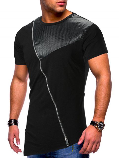 [17% OFF] 2019 Short Sleeves Side Zipper Panel T-shirt In BLACK | DressLily