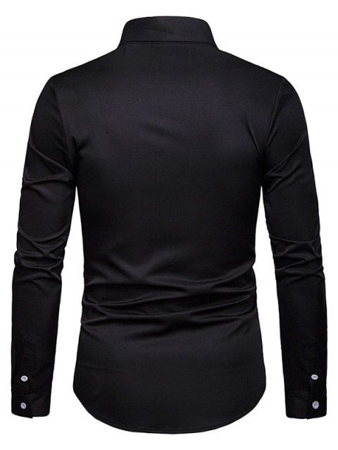 [63% OFF] 2019 Embroidered Collar Button Up Long Sleeve Shirt In BLACK ...