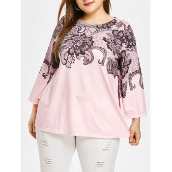 

Plus Size Floral Ethnic Print T-shirt, Pink