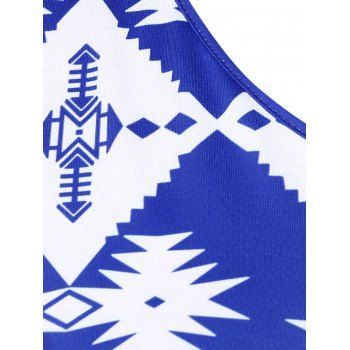 

Plus Size Geometric Print Back Knot T-shirt, Blue