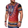 T-Shirt Tribal Ethnique Imprimé à Manches Courtes - Rouge XL