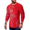 T-shirt Décontracté Dragon Tatouage Imprimés à Manches Longues - Rouge 2XL