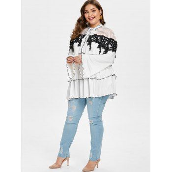 

Plus Size Flare Sleeve Tiered Blouse, White