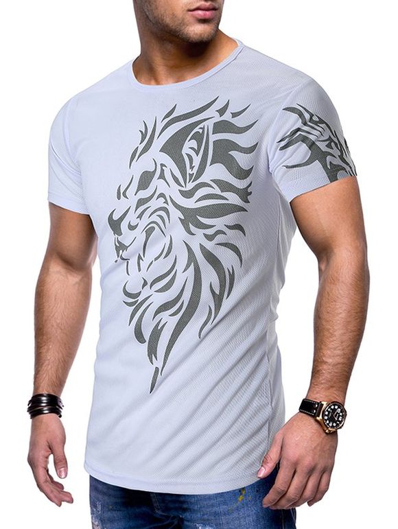 T-shirt Décontracté à Tatouage Imprimé Respirant à Manches Courtes - Blanc M