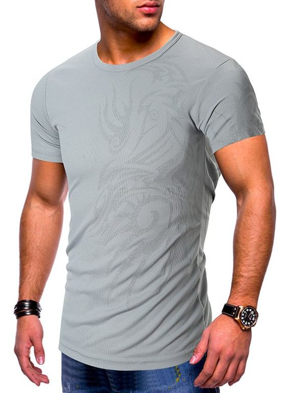 T-shirt Décontracté Tatouage Imprimé à Manches Courtes - Nuage Gris 2XL