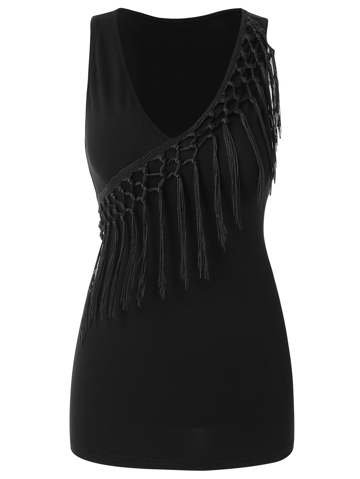 

Tassels Surplice Tank Top, Black