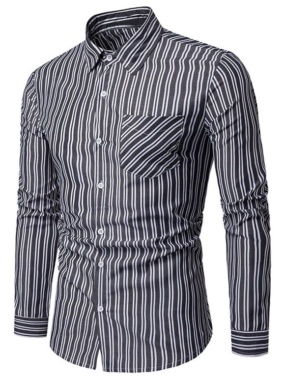 Chemise Décontractée à Rayure Verticale Imprimée à Manches Longues - Noir M