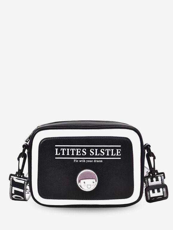 Sac à Bandoulière Rectangle Lettre Dessin Animé Imprimé - Noir 