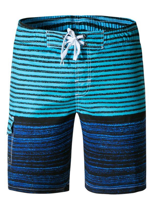 

Striped Print Elastic Drawstring Board Shorts, Blue