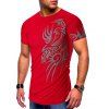 T-shirt Décontracté Tatouage Imprimé à Manches Courtes - Rouge 2XL