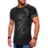 T-shirt Décontracté Tatouage Imprimé à Manches Courtes - Noir 2XL