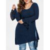 T-shirt Asymétrique à Manches Superposées Eavsées de Grande Taille - Bleu profond L