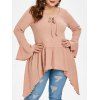 T-shirt Côtelé Manches de Cloche de Grande Taille - Rose clair 4X