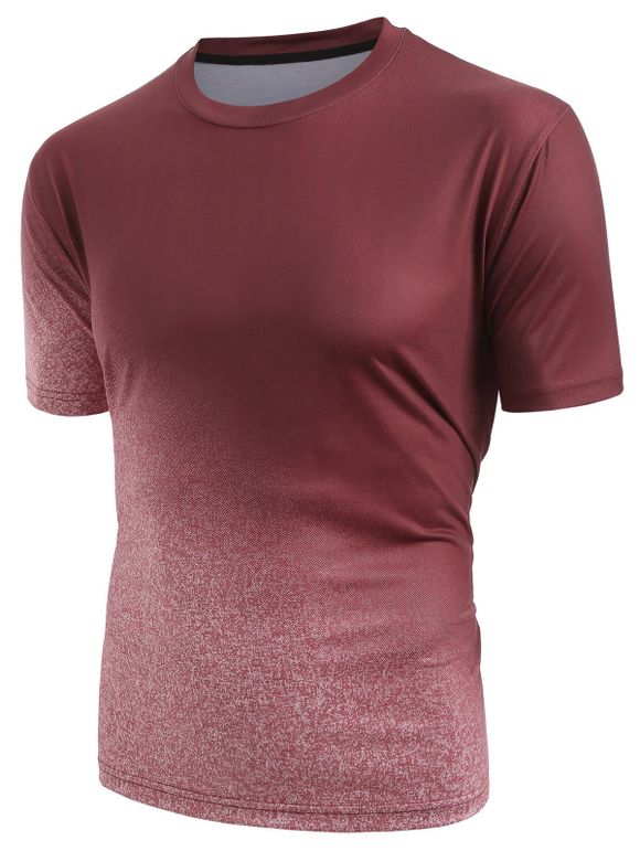 T-shirt Ombré Imprimé à Manches Courtes - Rouge Vineux M