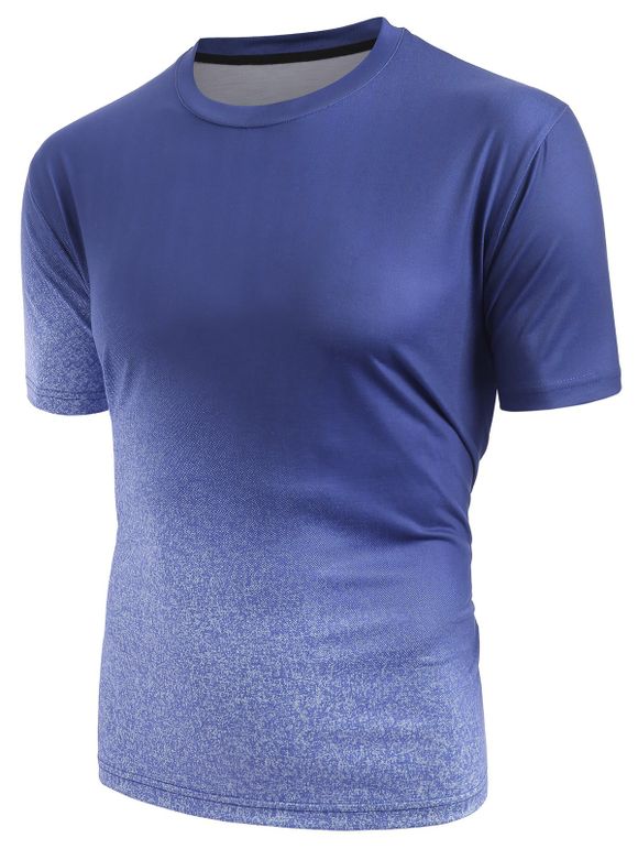 T-shirt Ombré Imprimé à Manches Courtes - Bleu Myrtille L