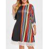 Robe Rayée Panneau en Dentelle de Grande Taille - Noir 3X