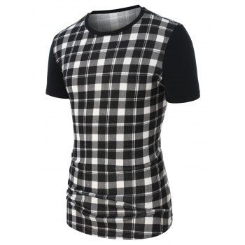 

Round Neck Checked Print Tee, Black