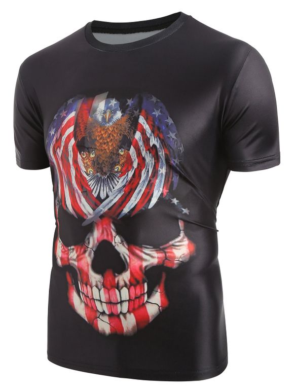 Drapeau américain - T-shirt à manches courtes et à imprimé crâne - Noir S