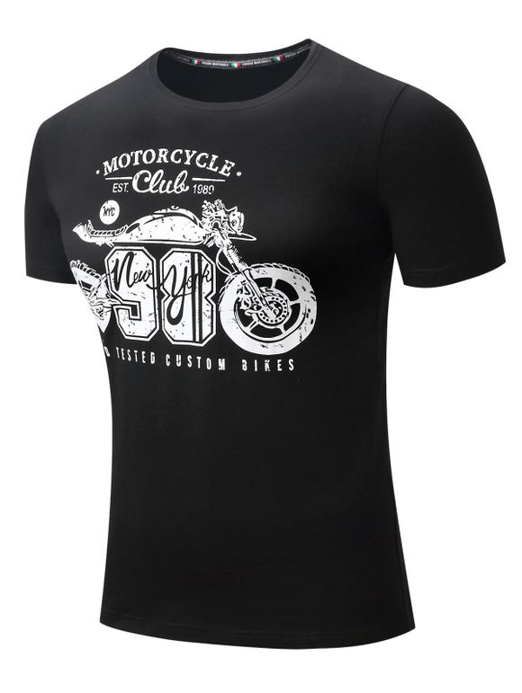 T-shirt de Moto Lettre Graphique Imprimé à Manches Courtes - Noir 2XL